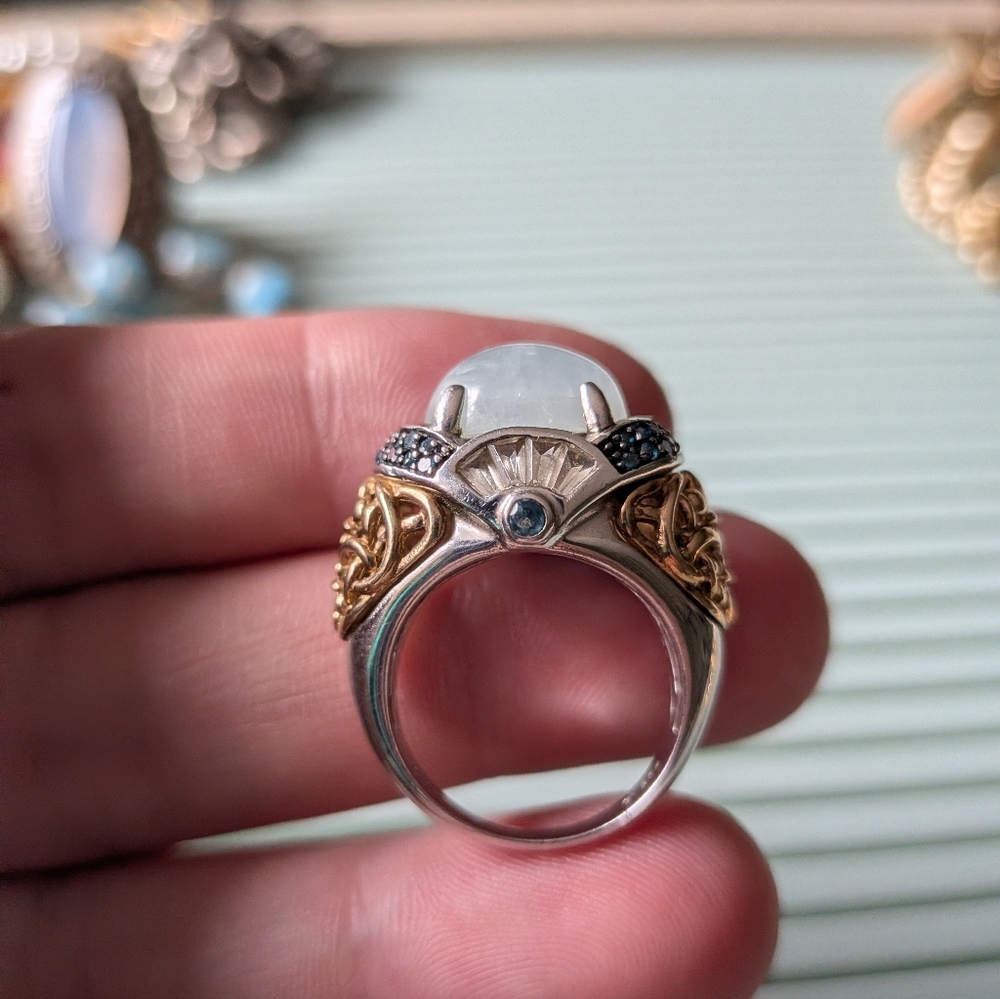 Victoria Wieck Sterling Aquamarine Cabochon, Blue Diamond, and Topaz Ring